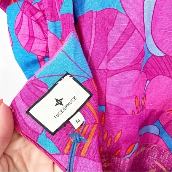 NWT Tuckernuck Wimberly Wild Azalea Edisto Linen Floral Ruffle Dress - Picture 14 of 16